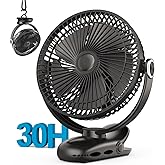 10000mAh 30hrs Portable Fan Rechargeable, 8-Inch Battery Operated Clip on Fan, USB Fans, 4 Speeds, Strong Airflow, Sturdy Cla