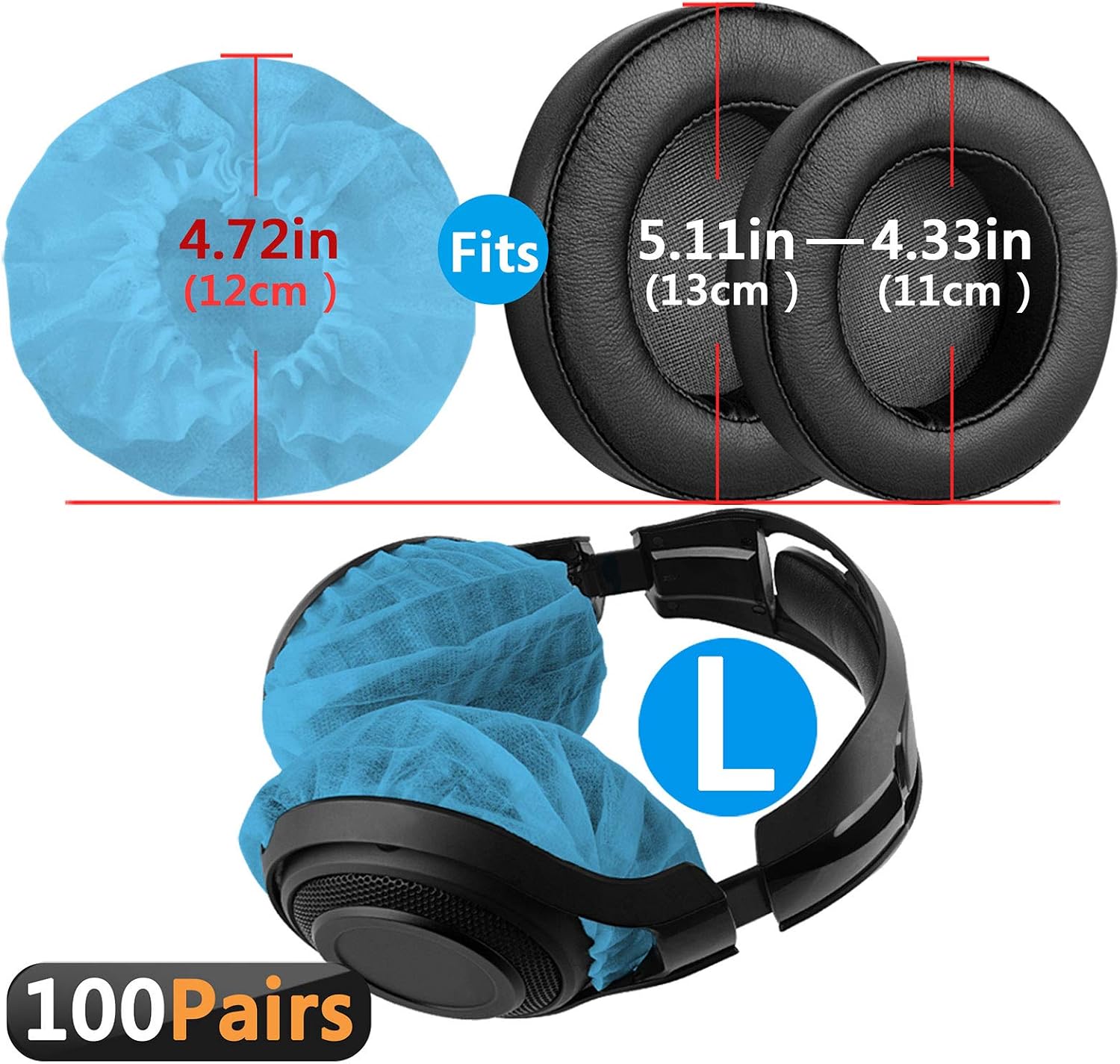 Geekria 100 works Disposable Headphones Ear Cover for Large Over-Ear Headset Earcup, Stretchable Sanitary Protector (L/Blue) - Image 3