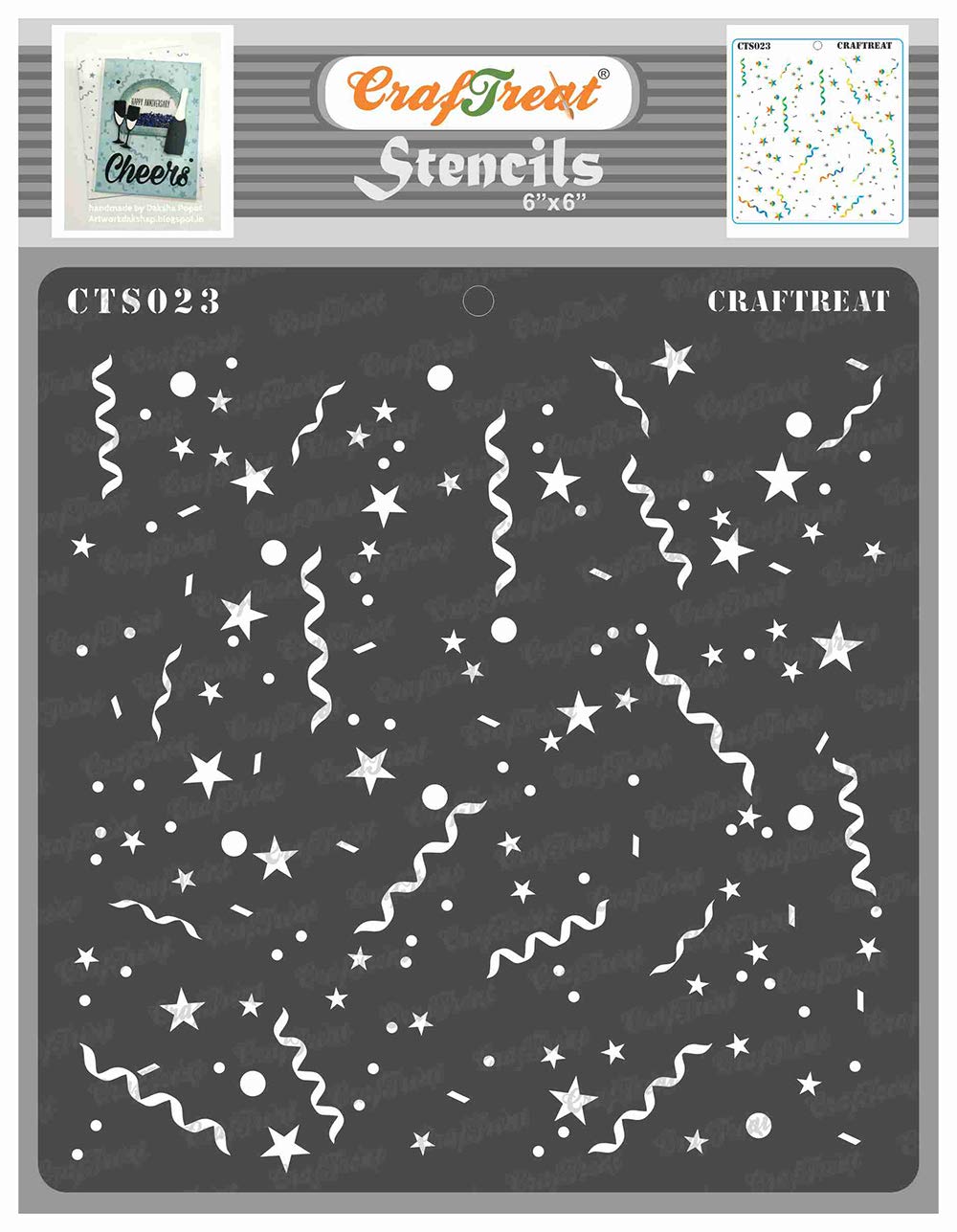 CrafTreat Confetti Stencils for Painting on Wood, Canvas, Paper, Fabric, Floor, Wall and Tile - Confetti - 6x6 Inches - Reusable DIY Art and Craft Stencils for Home Decor