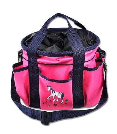 Kinder Putztasche | Striegeltasche mit Pferdemotiv Trageriemen und vielen Taschen | Pflegeset