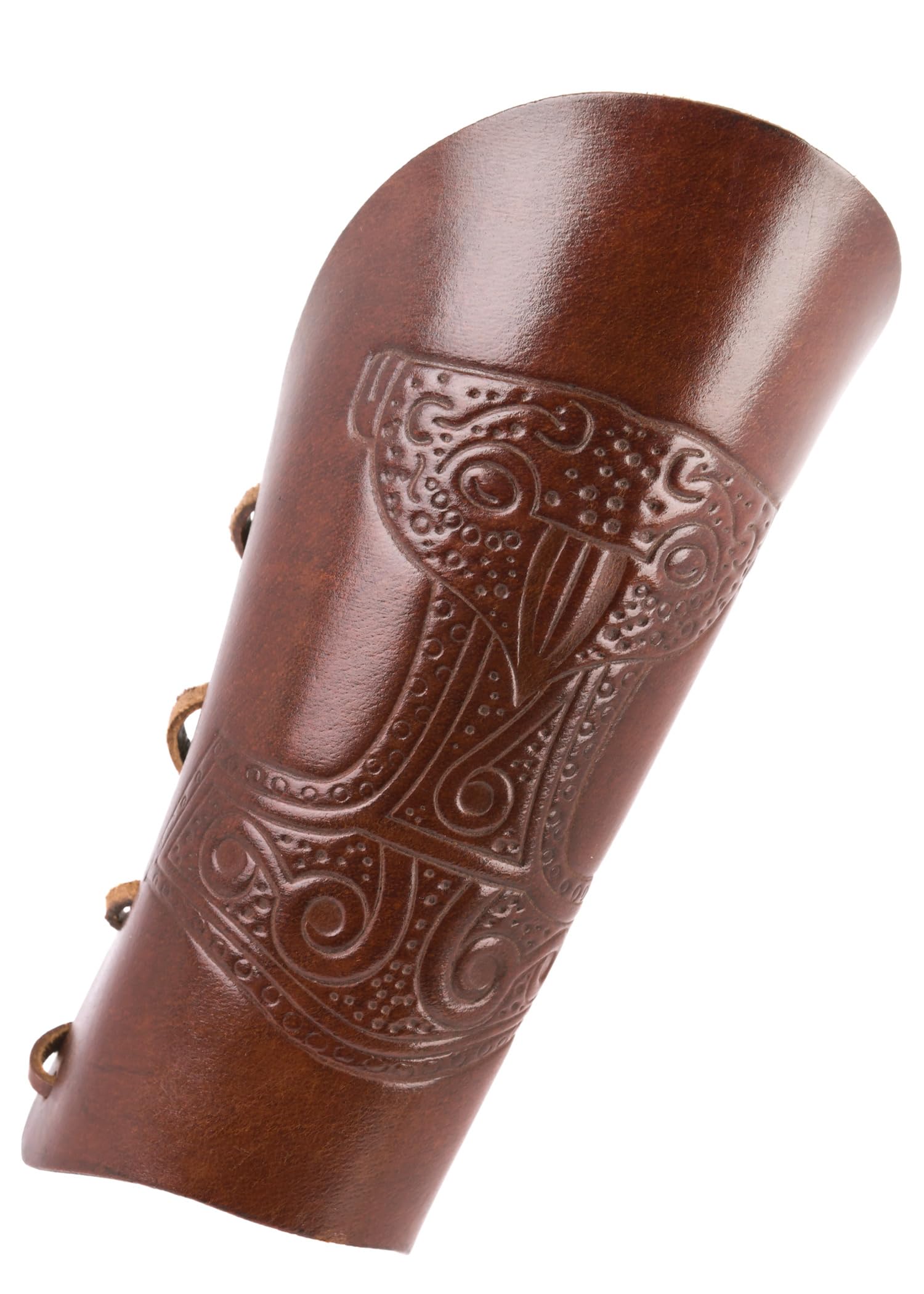 Battle-Merchant leather arm warmer with embossed Thor's hammer, brown antique arm protector LARP Medieval Viking., brown, Paar