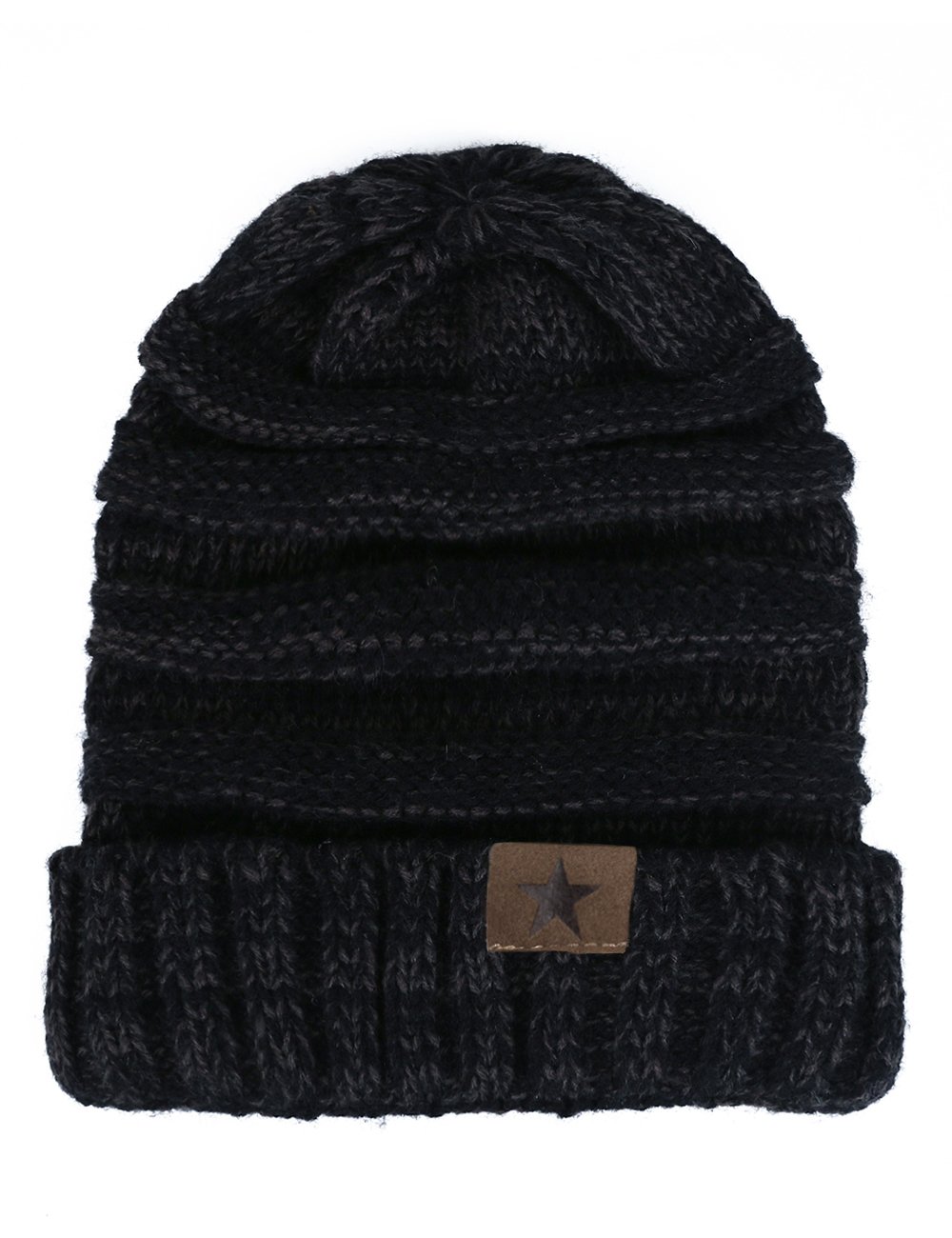 EVRFELAN Soft Winter Warm Knitting Hat Cable Beanie Solid Daily Slouchy Hats Skull Cap (Black2)