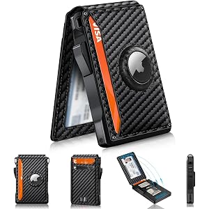RUNBOX AirTag Wallet for Men RFID Aluminum Pop-Up Card Holder | Slim Minimalist Metal Card Case holds 12+ Cards, IDs and Cash