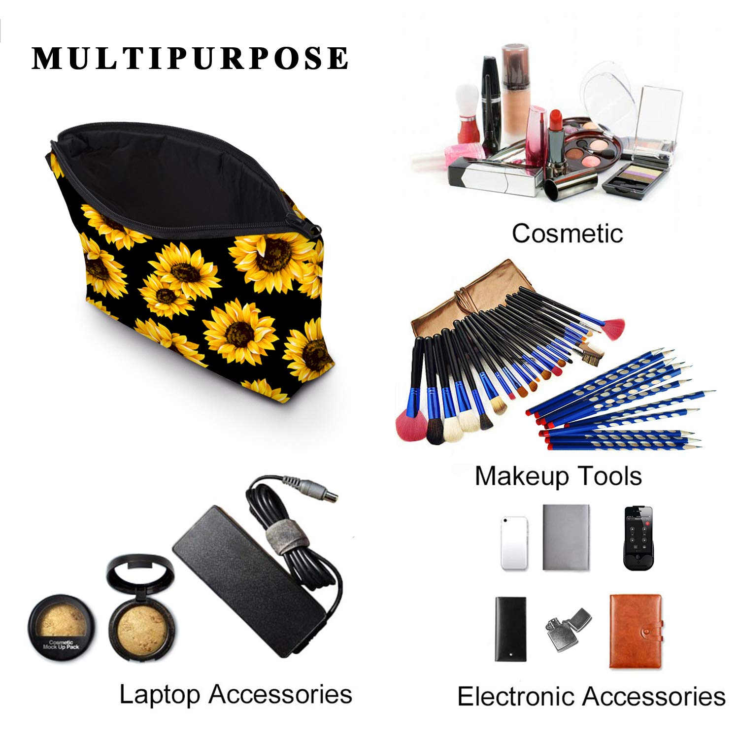 Cosmetic Bag MRSP Makeup bags for women, Small makeup pouch Travel bags for toiletries waterproof sunflower (51728) : Beauty