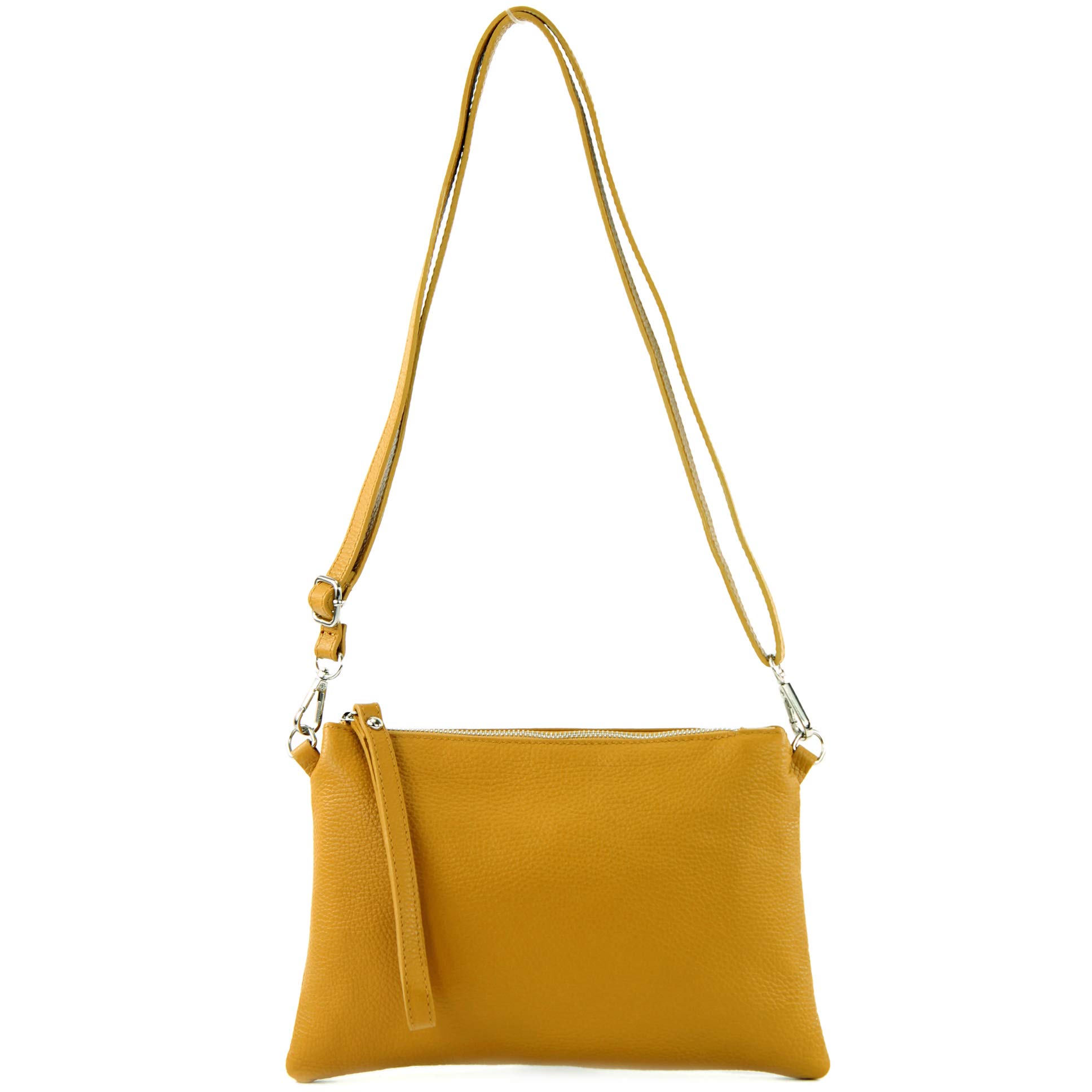 modamoda de - T186 - Italian Clutch/Shoulder Bag Leather Medium, Colour:Mustard Yellow