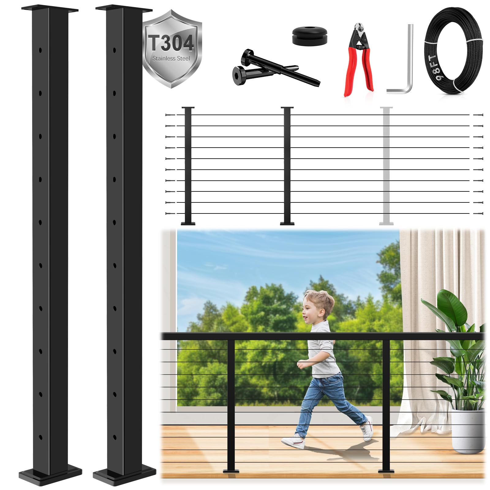 Zylorix 36" Expandable 2-8FT Black T304 Cable