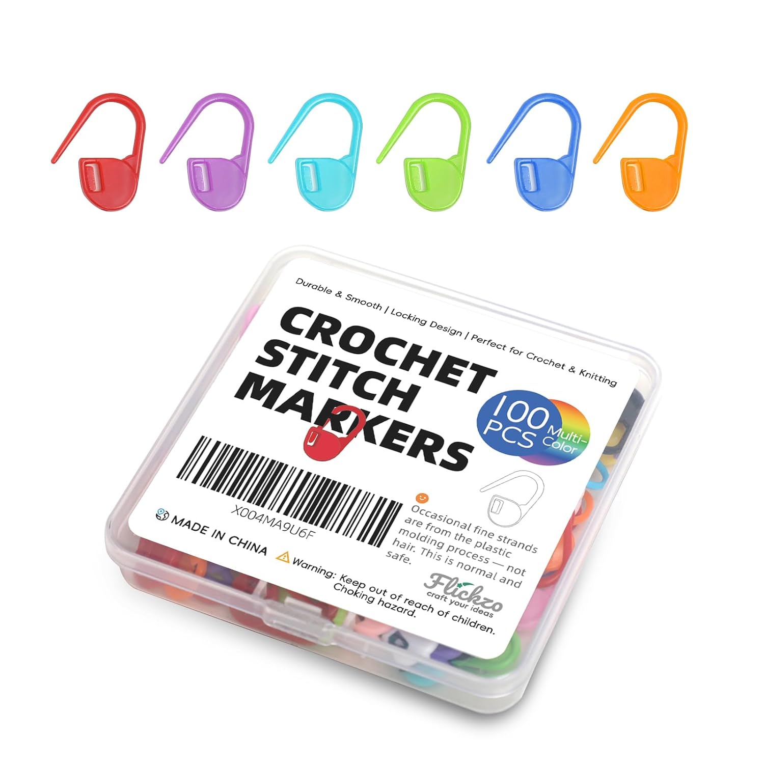 100PCS Crochet Stitch Markers by Flickzo – Locking Stitch Markers with Storage Case, Plastic Safety Pins for Knitting & Croch