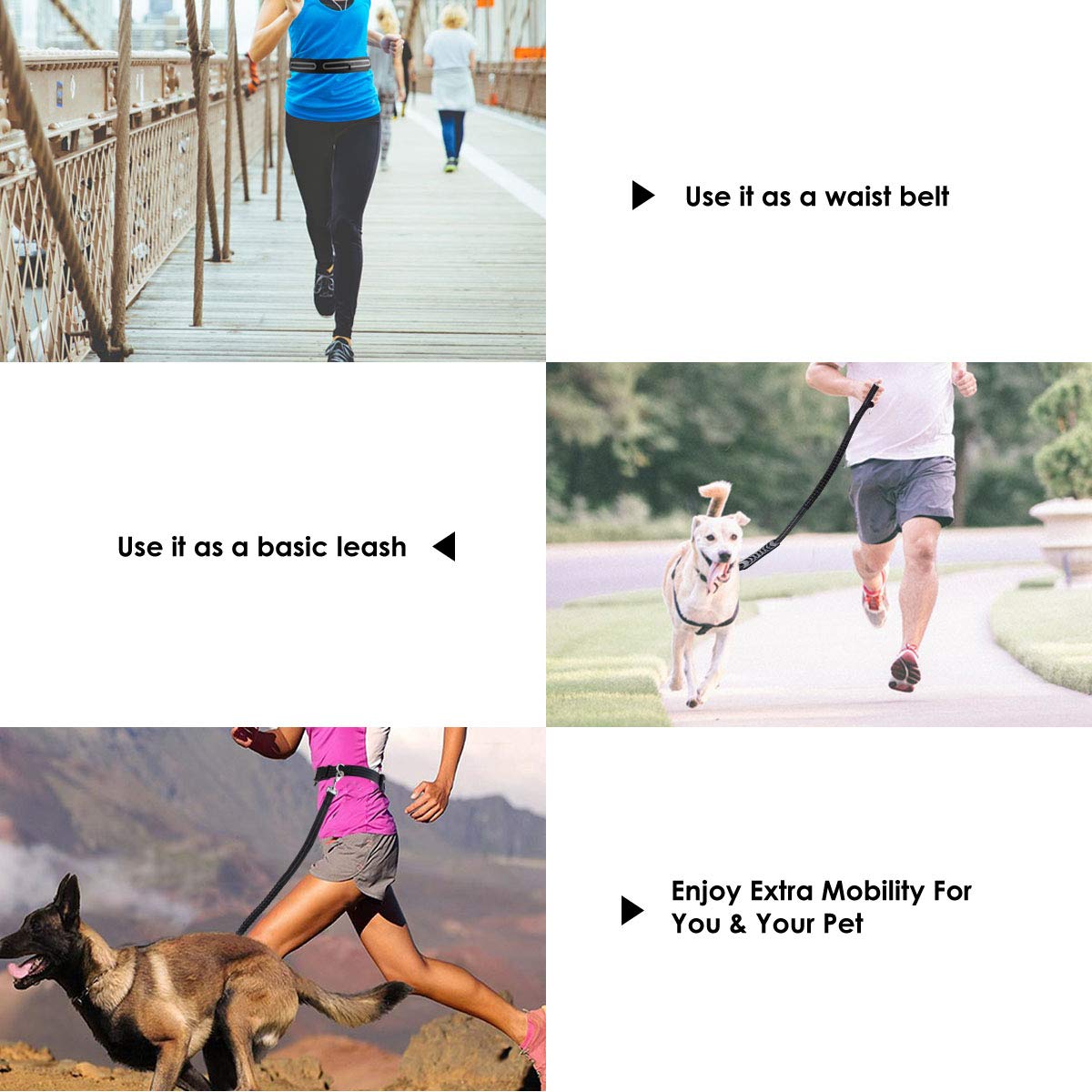 JolyJoy Hands Free Dog Leash with Adjustable Waist Bag, Shock Absorbing Bungee Leash for Dogs up to 150lbs, Reflective Running Belt with 2 Pockets For Dog Walking, Jogging - Bonus Collapsible Pet Bowl