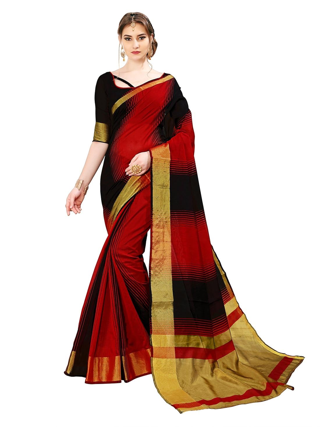 glory sarees women's handloom cotton silk saree(jari129)