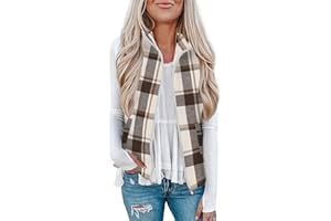 Rapbin Women's Plaid Outerwear Vests Tops Zip Up Collared Sleeveless Jacket with Pockects
