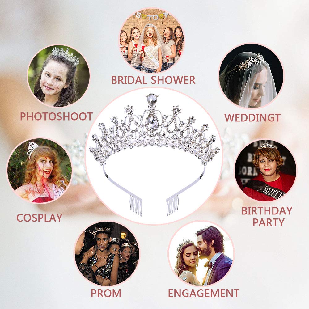 Makone Crystal Crowns and Tiaras with Comb for Girl or Women Birthday Halloween Party Valentines Gifts Wedding Tiaras (Style-5) : Beauty