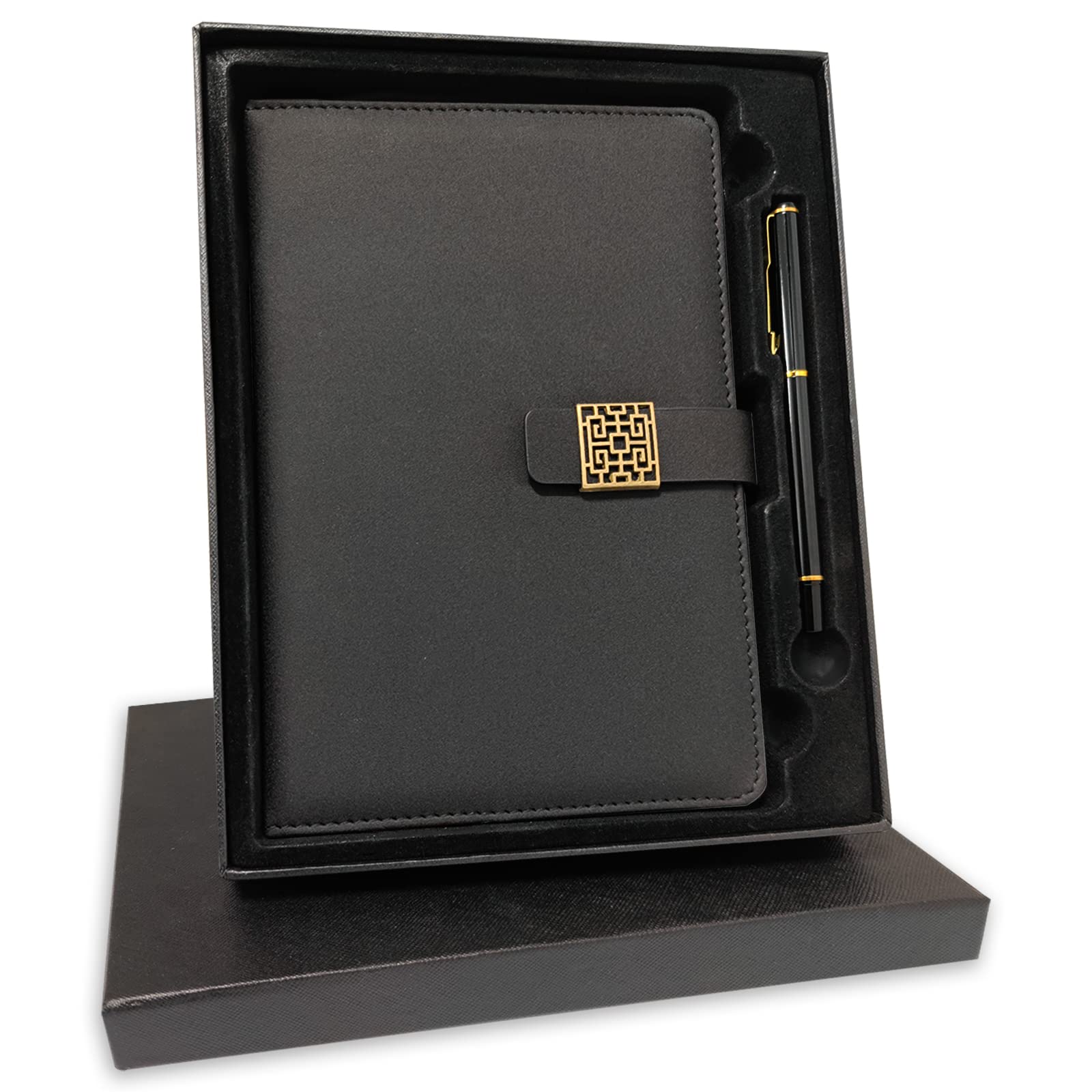 CIOUYAOS A5 Notebook Journal Dairy with Pen Set, Bronze Window Lace Thicken Notepad, Vintage Writing Bound Diary Note Pad for Gifts Travel School Office Home (Black, A5,15x22CM)