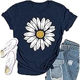 Qskall Daisy Shirts for Women Marguerite Daisy Floral T-Shirt Wildflower Tee Tops