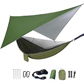 Camping Hammock with Rain Fly Tarp Mosquito Net Heavy Duty Tree Straps Portable Double Parachute Hammocks Tent Waterproof Rainfly Set