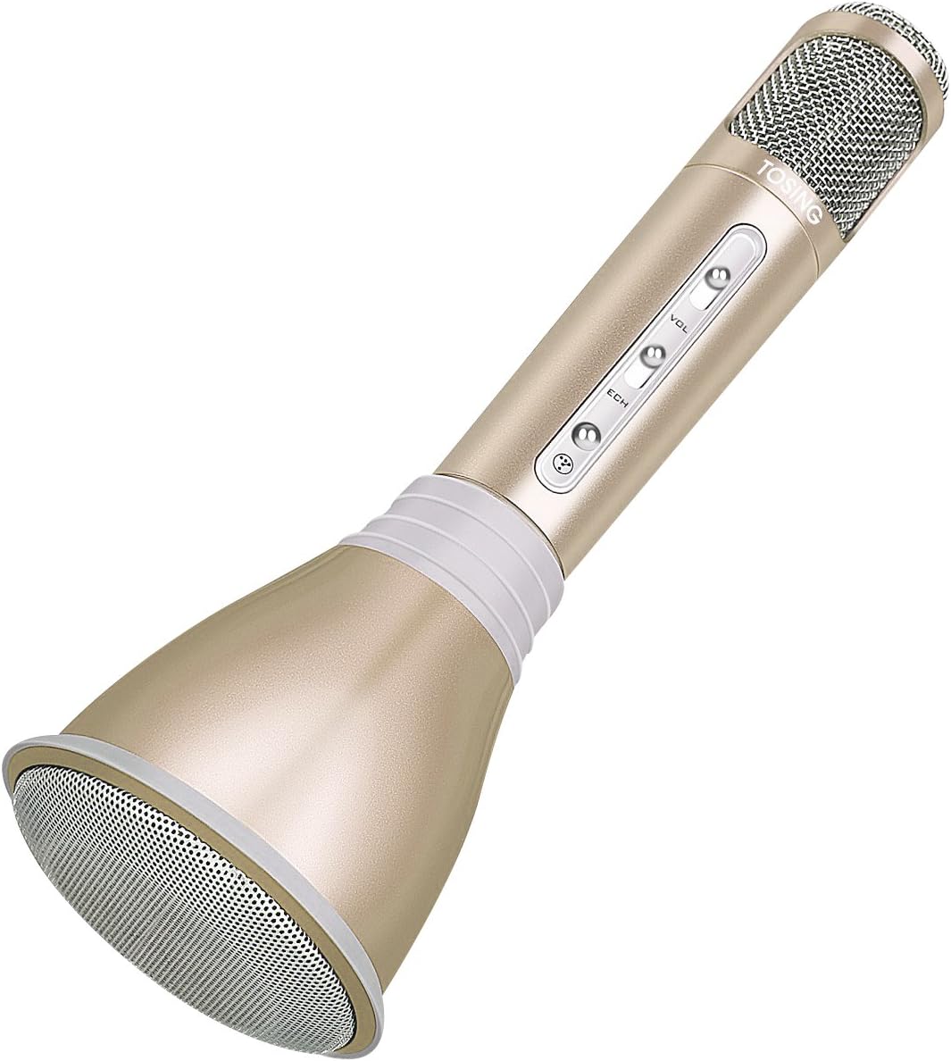 TOSING Wireless Kids Portable Karaoke Microphones with Bluetooth Speaker for Music Playing and Singing Machine System for iPhone/Android Smartphone/Tablet(Gold)