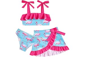 ALISISTER Girls Swimsuit 3 Piece Bathing Suits Flounce Bikini Tankini Set Beach Swimwear with Cover Ups Skirt for 3-8 Years