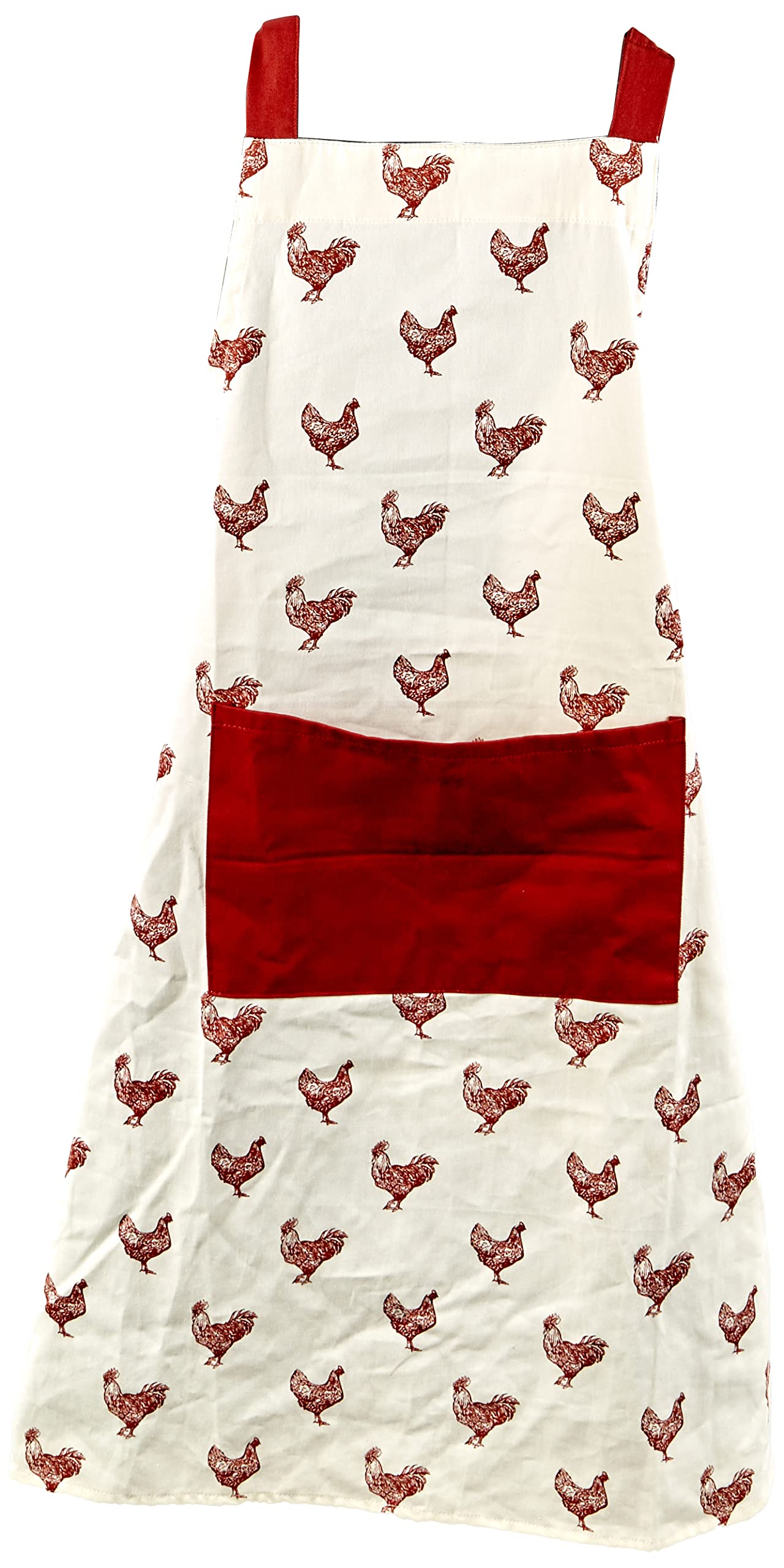 KitchenCraft 'French Hen' Adjustable 1% Cotton Printed Cooking Apron - Cream / Red