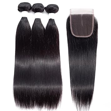 Amazon Com Brazilian Hair 3 Bundles With Closure 4x4 Middle Part