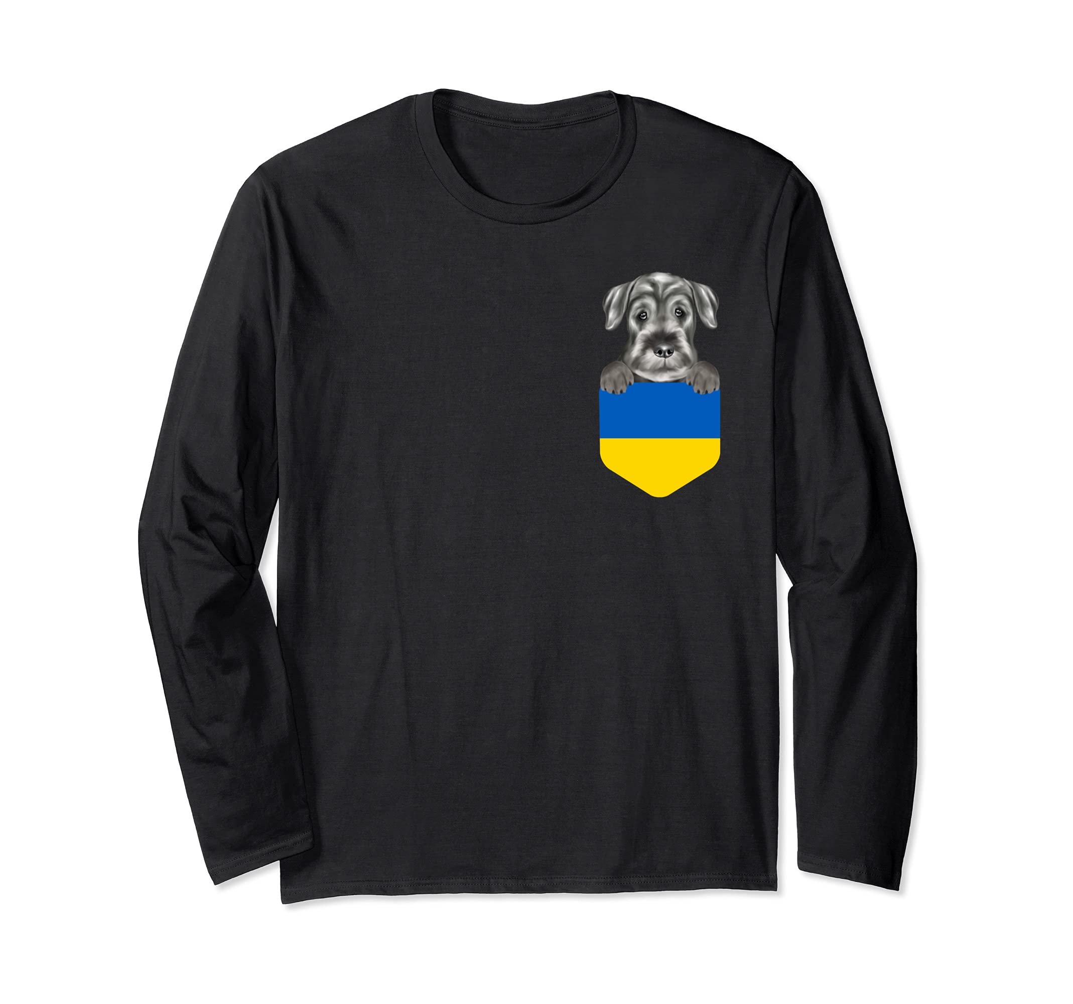 Ukraine Flag Standard Schnauzer Dog In Pocket Long Sleeve T-Shirt