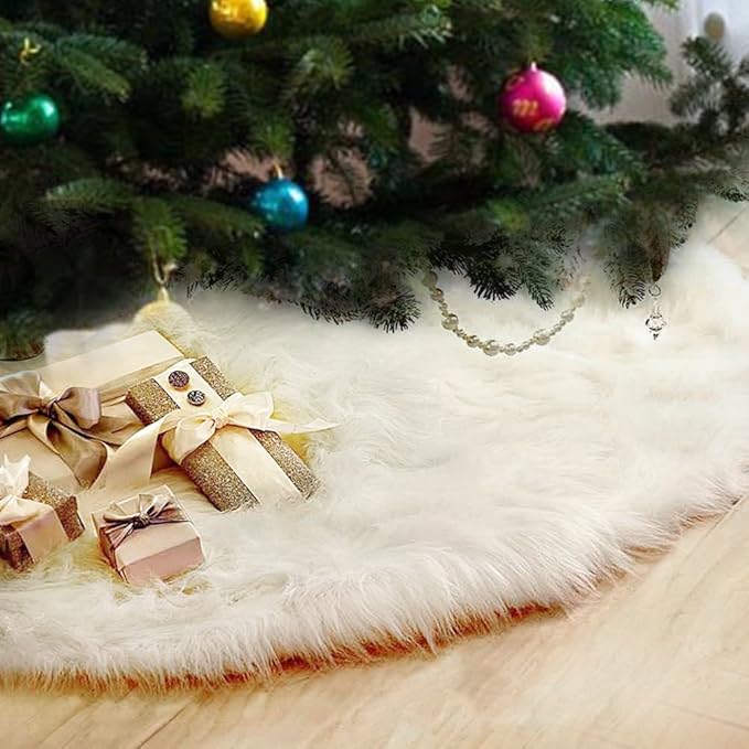 Fannybuy 30/36/48/60inch Christmas Tree Skirts Plush Faux Fur Handmade Tree Skirt