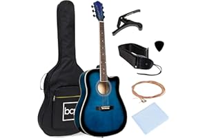 Best Choice Products 41in Beginner Acoustic Guitar Full Size All Wood Cutaway Guitar Starter Set Bundle with Case, Strap, Capo, Strings, Picks - Blue