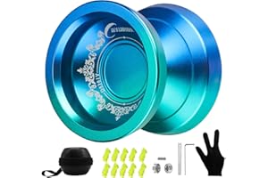 WATIEOBOO Yoyo Professional, Metal Yo-Yos for Kids Adults Beginners, Higher Stability, More Powerful, Stable Performance Pro Tricks Yoyo with Glove and 10 yoyos Strings (N Blue Green)