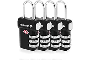 Fosmon TSA Approved Luggage Locks, (4 Pack) Open Alert Indicator 3 Digit Combination Padlock Codes with Alloy Body and Releas