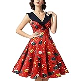 HIGAKI Women's 1950s Dress Tea Party V-Neck Sleeveless Dress