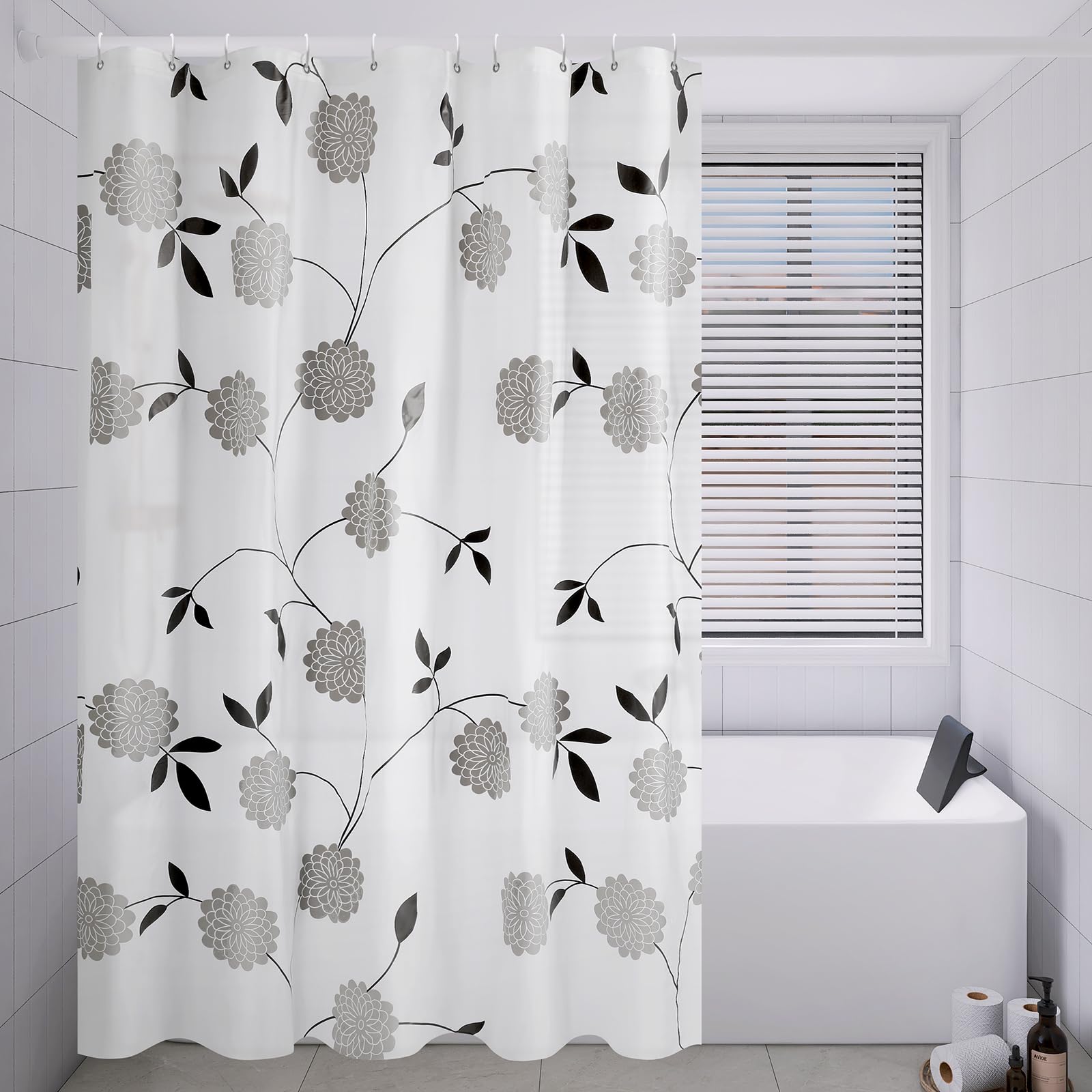Lkw Ogechi Shower Curtain Flower Pattern Extra Large 180-300cm Wide, 180x200cm PEVA Anti Mould Waterproof Wet Room Shower Curtains Liners, Shower Curtain for Wet Room Floor Length, Plastic