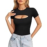 ALGALAROUND Women's Cutout Tops Basic Long Sleeve Round Neck Slim Fit T-Shirts