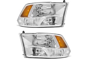 ADCARLIGHTS for 2009 2010 2011 2012 2013 2014 2015 2016 2017 2018 Dodge Ram Headlight Assembly compatible with 09-18 Ram 1500/10-18 Ram 2500 3500 Chrome Housing Amber Reflector Headlamp Replacement