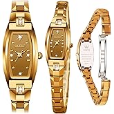 OLEVS Slim Thin Watch for Women, Rose Gold Tungsten Steel Band, Tonneau Design, Square Shape Small Face Diamond Quartz Ladies Watch, 3ATM Waterproof Wristwatch Women for Gift