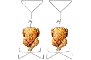 Yaocom 2 Set Thanksgiving Turkey Hanger for Smoker 22'' Turkey Fryer Accessories Vertical Fryer Hook Skewer Rack Kit Stainless Steel Poultry Hanger Chicken Hook Grill Rack