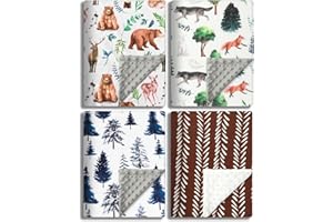 4 Pack Woodland Baby Blankets with Double Layer and Dotted Backing for Girls or Boys Breathable Soft Neutral Unisex Nursery B