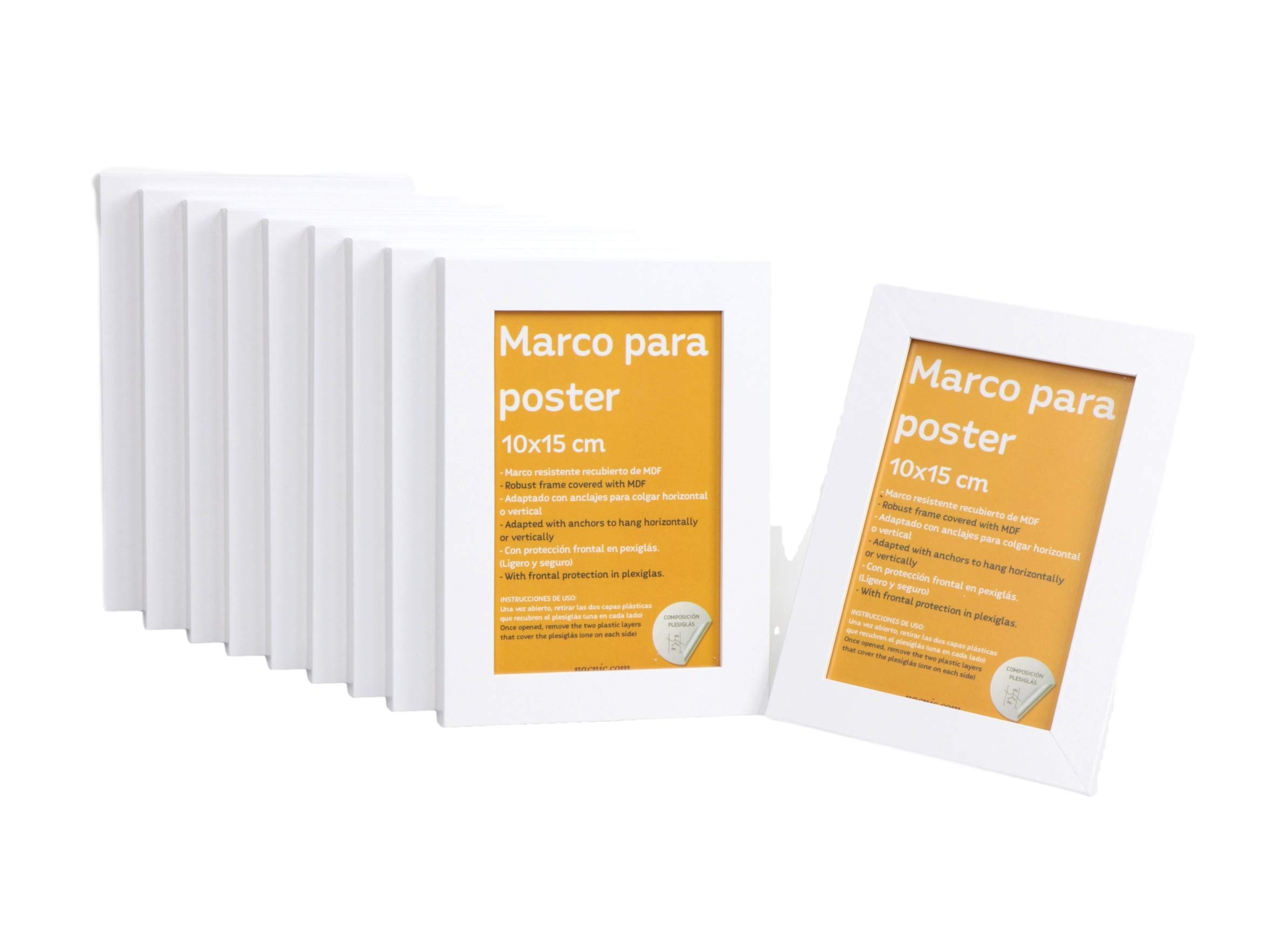 Nacnic Set of 10 Robust Classic photo frame to protect and display photos, diplomas, billboards, posters, pictures... Frames in different sizes and colours. White, size 15x20 cm