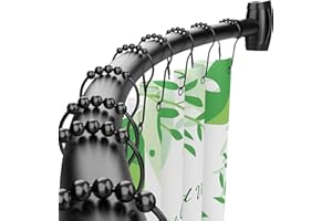 Bonpally Curved Shower Curtain Rod for Bathroom, 40-72 Inches Adjustable Curved Shower Rod, 0.9MM Aluminum Shower Curtain Rod with Rotating Brackets for Extra Shower Space, Need to Drill, Black