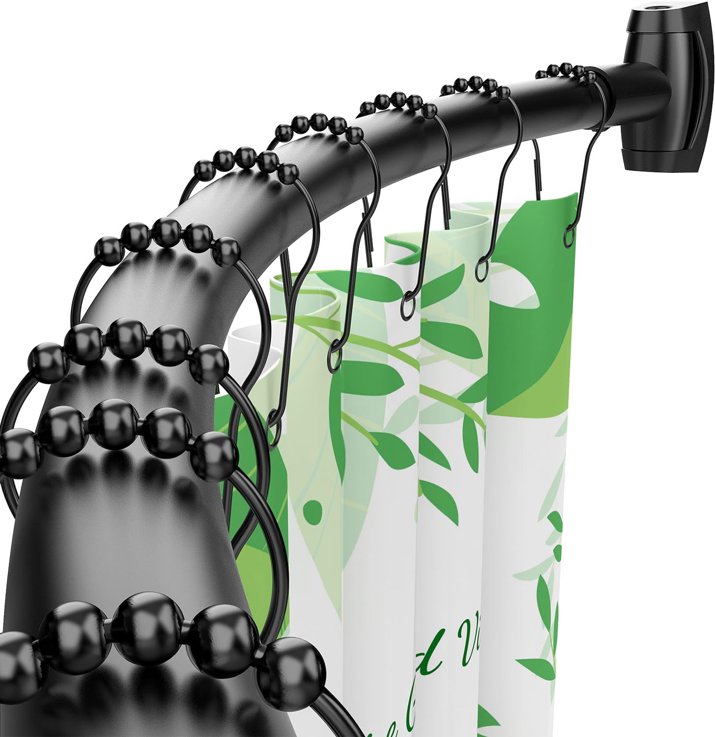 Bonpally Curved Shower Curtain Rod for Bathroom, 40-72 Inches Adjustable Curved Shower Rod, 0.9MM Aluminum Shower Curtain Rod with Rotating Brackets for Extra Shower Space, Need to Drill, Black Image