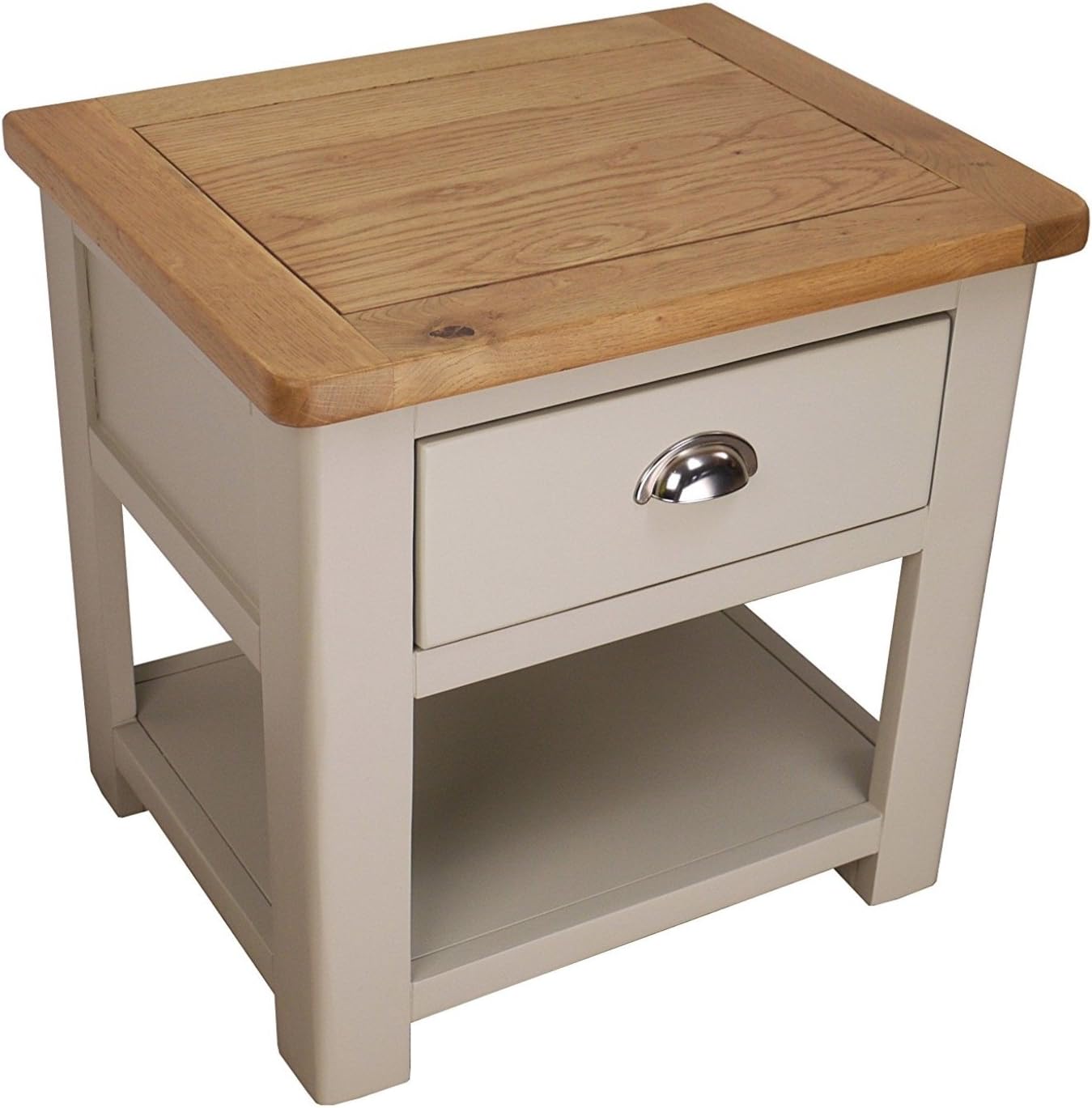 Windermere Sage Grey Painted Oak Lamp Table Solid Wood One Drawer