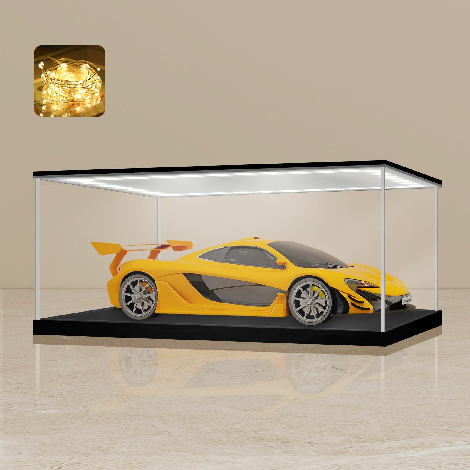 Photo 1 of LANSCOERY Acrylic Display Case with Adjustable Yellow/White/Warm LED Light, UV Protection Clear Display Box, Dustproof Showcase for Action Figures, Models, Collectibles - 9.8x6x7.9inch