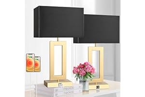 BRIGHTWE 22'' Black&Gold Lamps for Bedrooms Set of 2, Touch Control Table Lamps with USB Ports, 3-Way Dimmable Bedside Nightstand Lamps, Modern Table Lamps for Living Room End Table, LED Bulbs Included