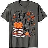 Fall in Love with Reading Book Autumn Pumpkins and Teachers T-Shirt