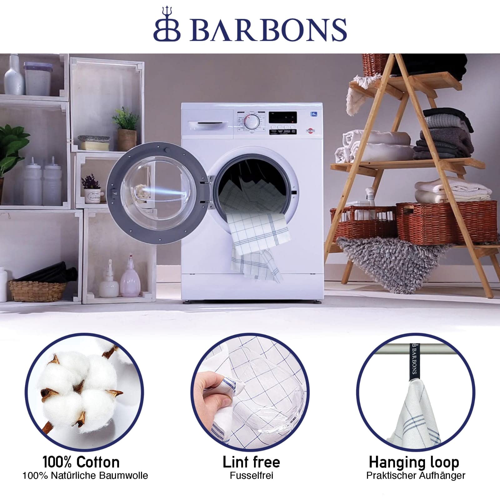 BARBONS Geschirrtücher 10er Set - Baumwolle 50x70 cm - Oeko-TEX Zertifiziert - Trockentücher Küchenhandtücher Küchentücher Geschirrhandtücher Blau 4