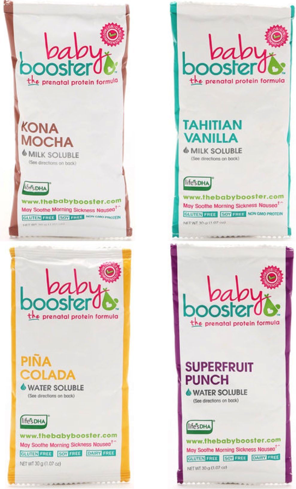 Baby Booster Prenatal Protein Formula - Sampler Pack (Set of 4, 1 Serving of Each Flavor)
