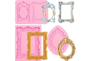Photo Frame Fondant Mold 3 Pcs, Picture Frames Silicone Mold Vintage Frame Molds for Cake Decoration Candy Cupcake Topper Pol