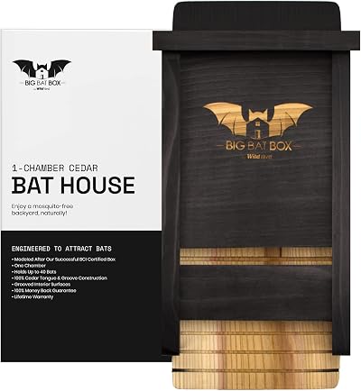 WildYard Wooden Bat Box Single Chamber Black Weatherproof Easy Hang Garden