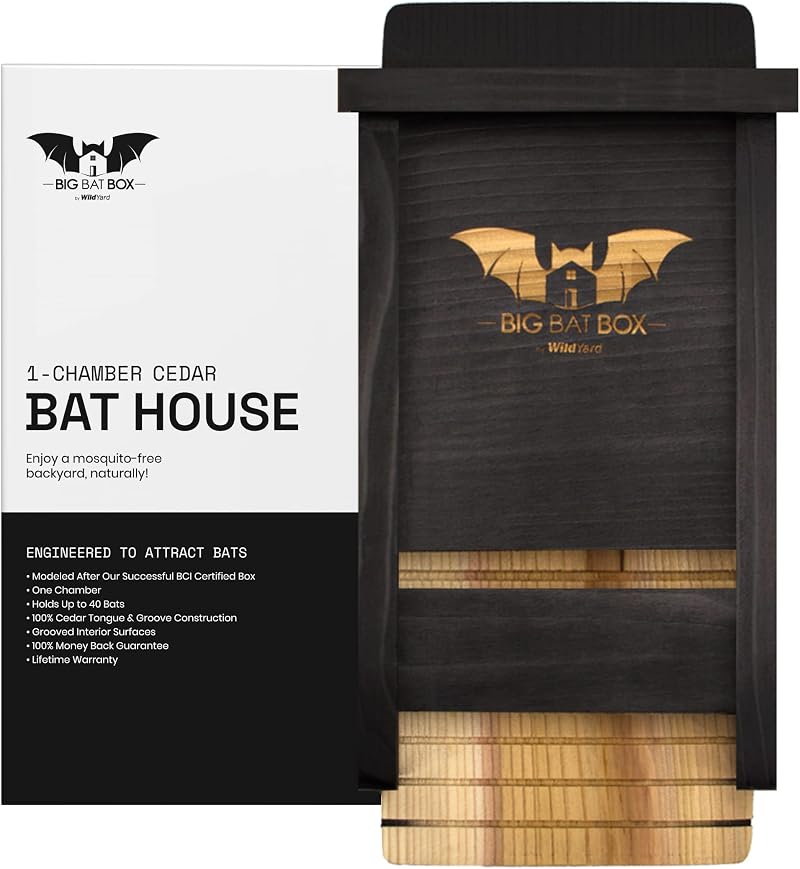 WildYard Wooden Bat Box Single Chamber Black Weatherproof Easy Hang Garden