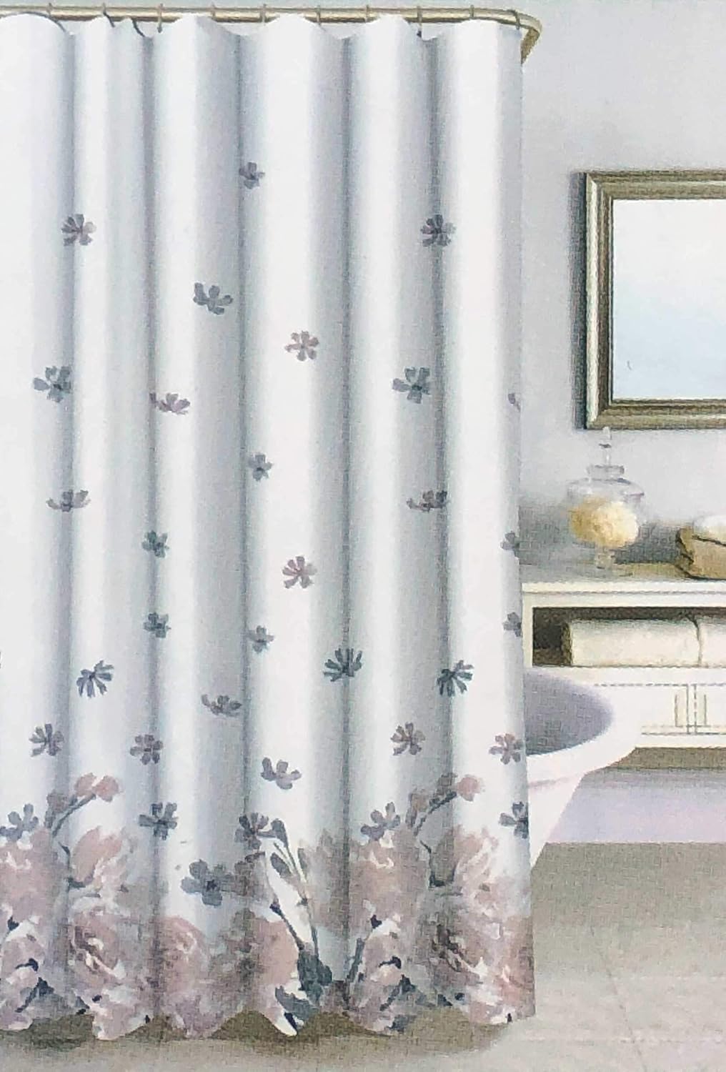 Envogue Fabric Shower Curtain Asian Style Floral Pattern in