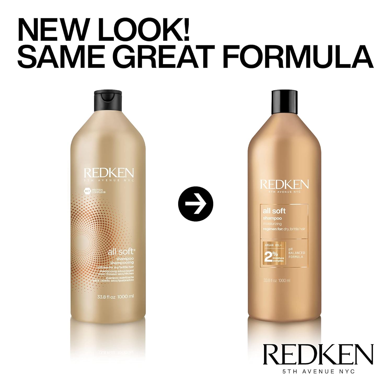 Redken All Soft Shampoo | For Dry/Brittle Hair | Provides Intense Softness and Shine | With Argan Oil | 33.8 Fl Oz | Packaging May Vary: Premium Beauty