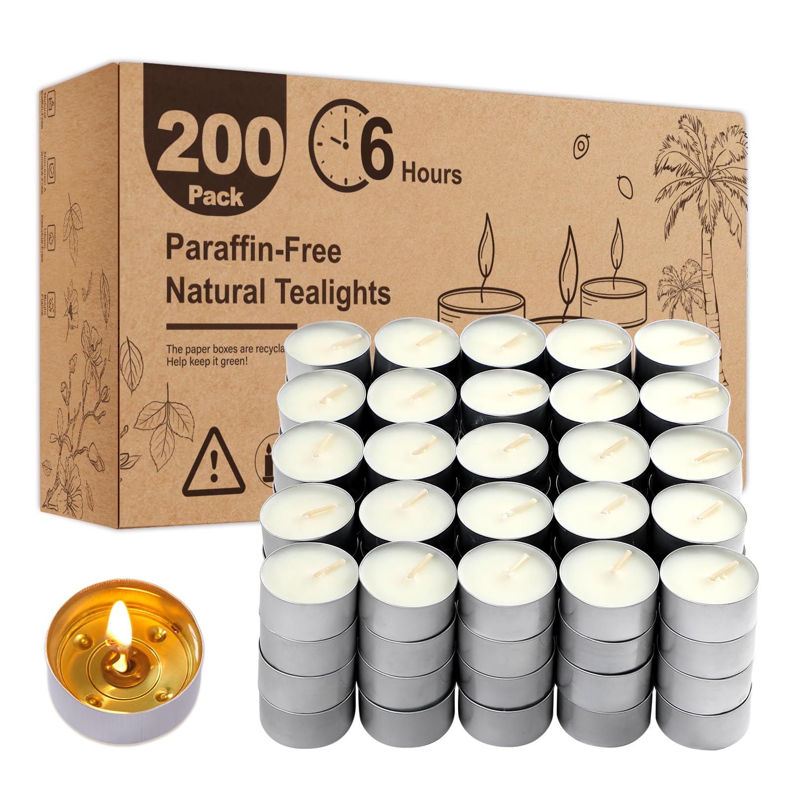 Photo 1 of Unscented Tea Lights Candles 200 Pack,6 Hours Long Burning White Tea Candles Bulk,Non-Paraffin, Clean Burn, Smokeless, Palm Tealight Candles for Wedding,Centerpiece,Christmas Lights,Home Dceor