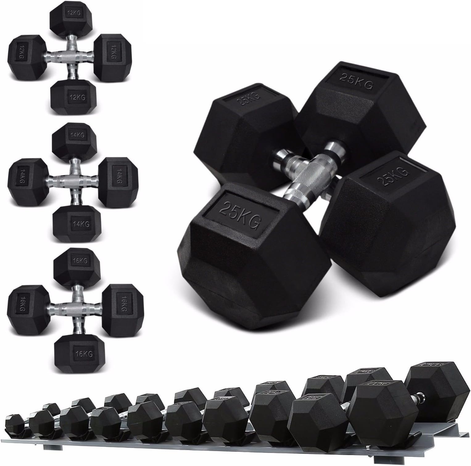 Sporteq Hexa Hex Rubber Dumbbells Hexagonal Weighted (Pair x Set Solid 3KG to 15KG)